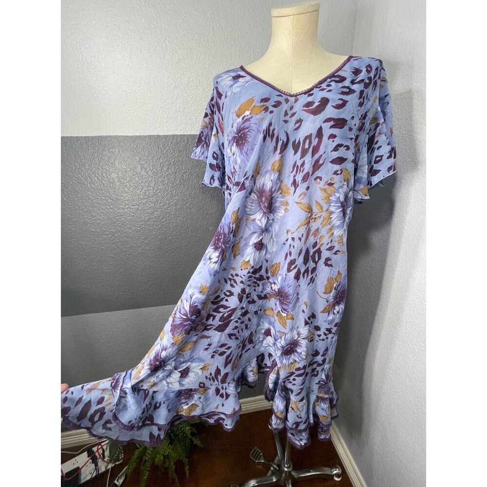 Sensara 1X Blue Purple Floral Leopard Nightgown & Robe Set 2 PC Sleepwear Lounge - Picture 3 of 13